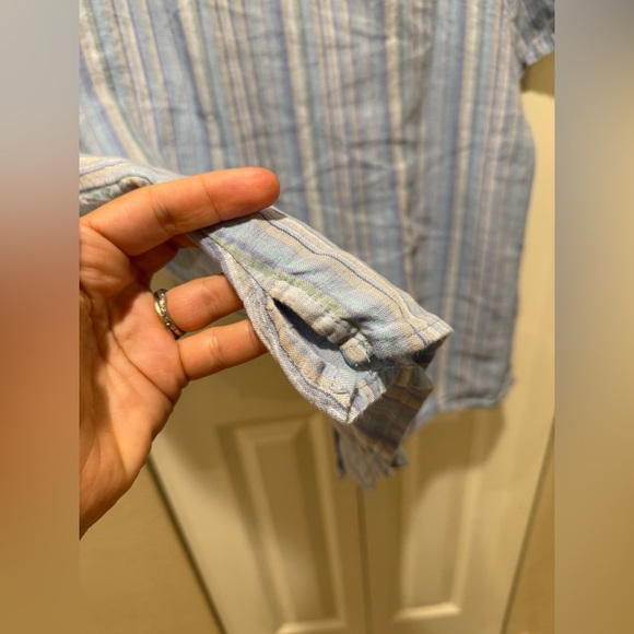 Cut Loose Hanky Linen 100% Boxy Shirt Blue Stripe Lagenlook , Large - Picture 3 of 9